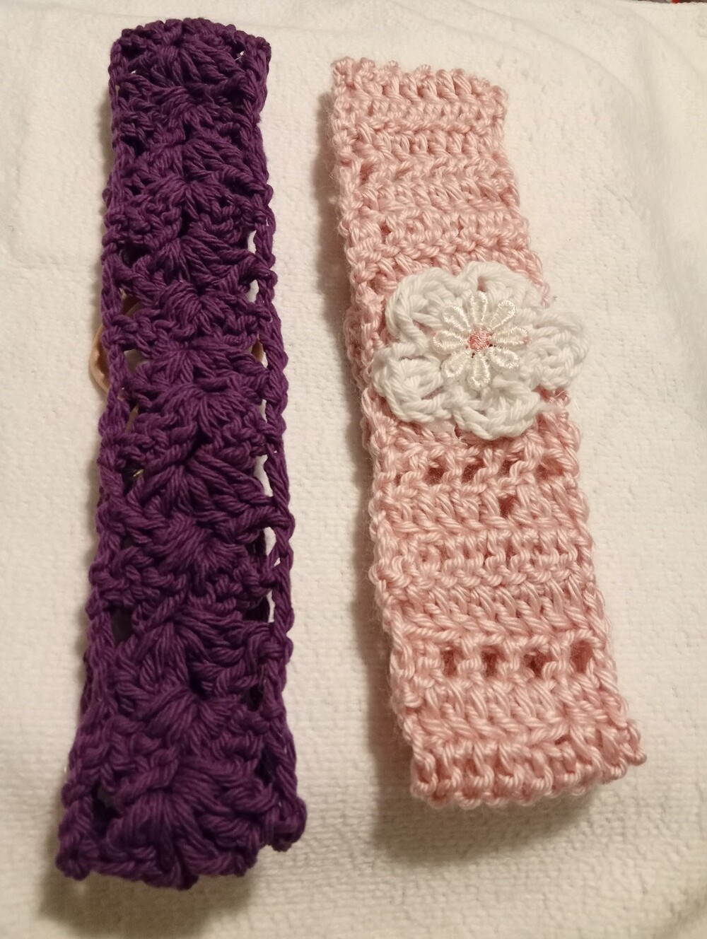 Handmade Crochet Headband Set - Purple and Light Pink with Flower Accent